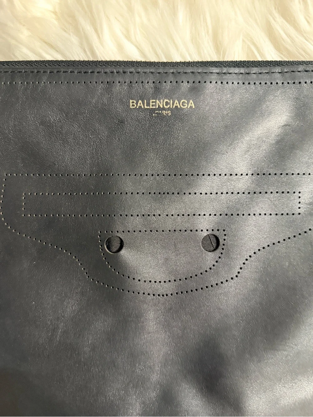 Balenciaga Black Leather Zip Pouch Clutch